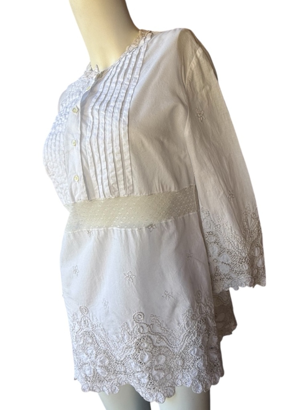 Blumarine White Lace Trim Cotton Tunic Top